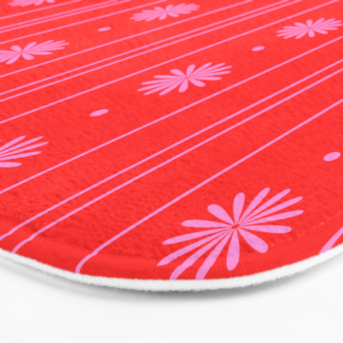 Daisy Stripes Pattern in Preppy Pink and Red Bath Mat Gallery Image 3