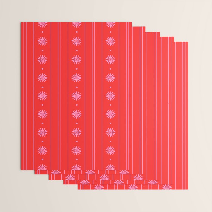 Daisy Stripes Pattern in Preppy Pink and Red Wrapping Paper Gallery Image 3
