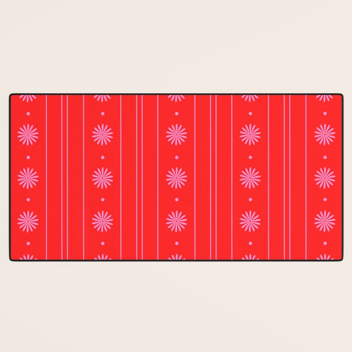 Daisy Stripes Pattern in Preppy Pink and Red Desk Mat Gallery Image 3