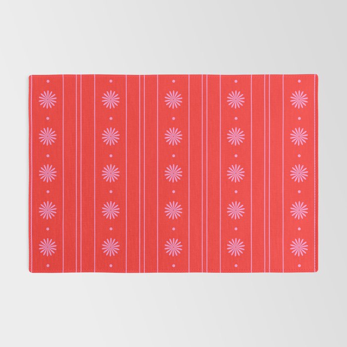 Daisy Stripes Pattern in Preppy Pink and Red Rug Gallery Image 2