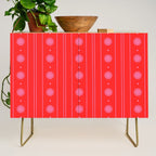 Daisy Stripes Pattern in Preppy Pink and Red Credenza Gallery Image 1