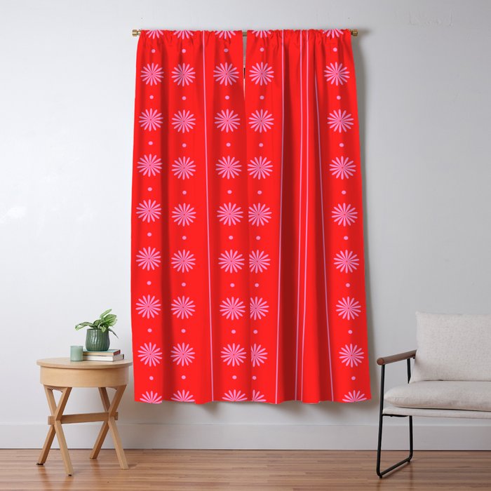 Daisy Stripes Pattern in Preppy Pink and Red Window Curtain Gallery Image 5