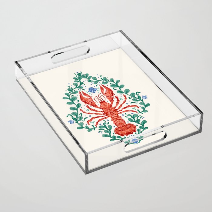 Fluidity in Color: A Watercolor Portrait of the Majestic Lobster Acrylic Tray Gallery Image 1