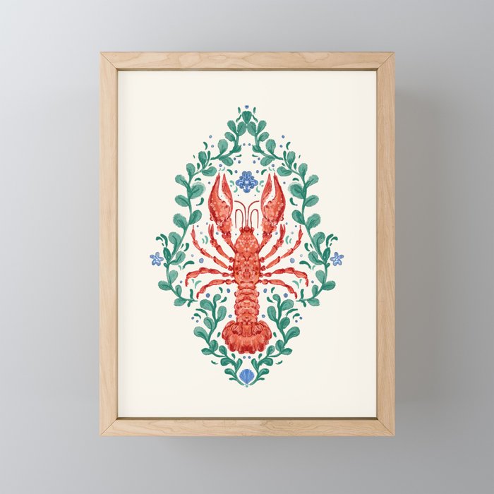 Fluidity in Color: A Watercolor Portrait of the Majestic Lobster Mini Art Print Gallery Image 1