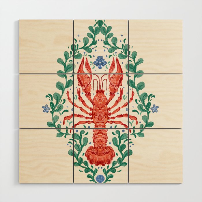 Fluidity in Color: A Watercolor Portrait of the Majestic Lobster Wood Wall Art Gallery Image 1
