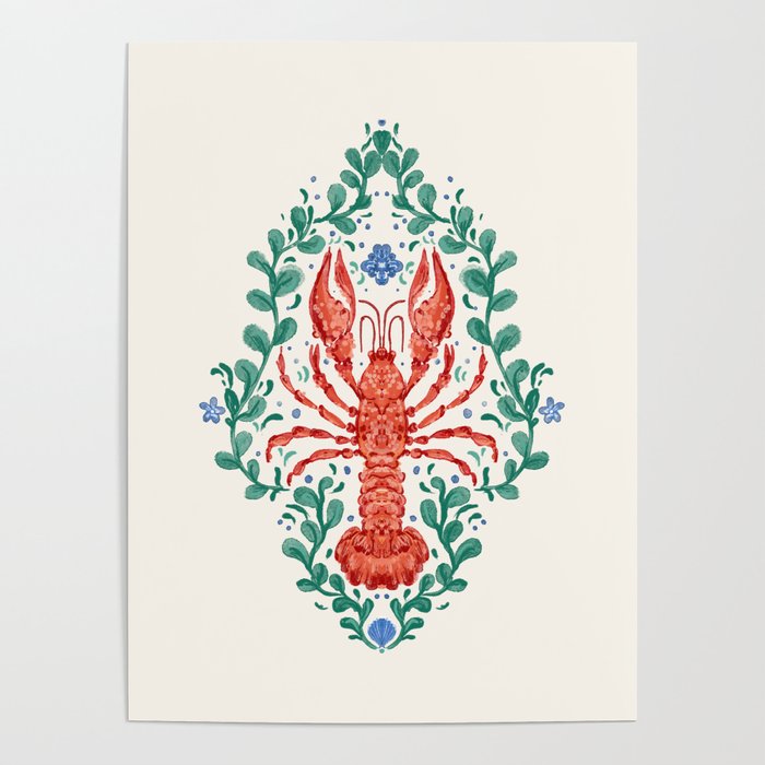 Fluidity in Color: A Watercolor Portrait of the Majestic Lobster Poster Gallery Image 1