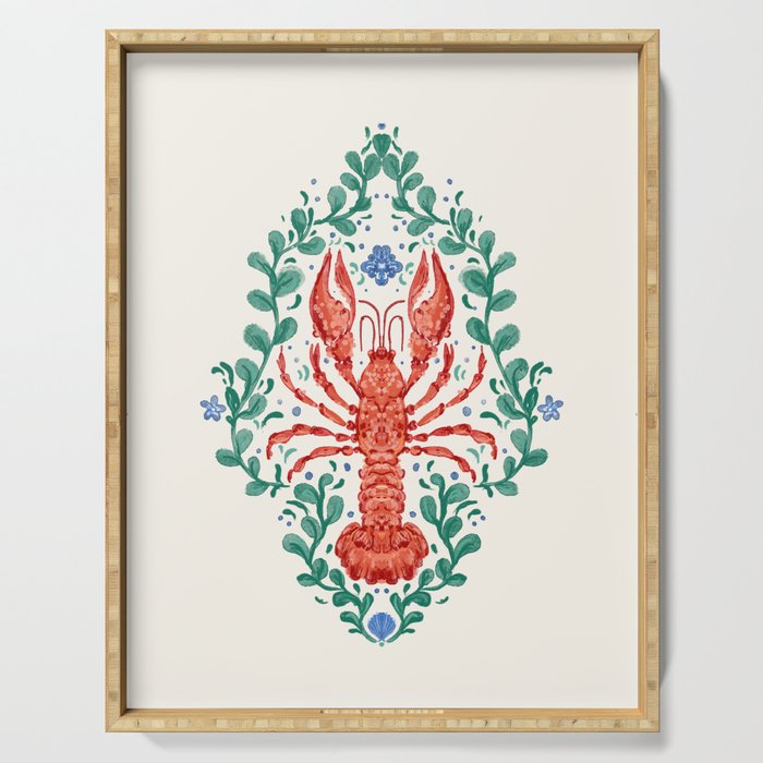 Fluidity in Color: A Watercolor Portrait of the Majestic Lobster Serving Tray Gallery Image 1