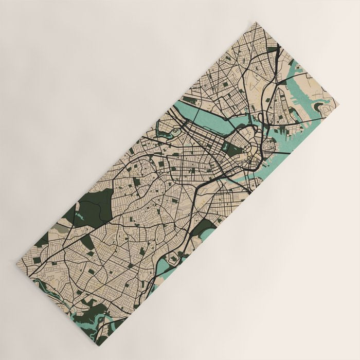 Boston City Map of the United States - Vintage Yoga Mat Gallery Image 1
