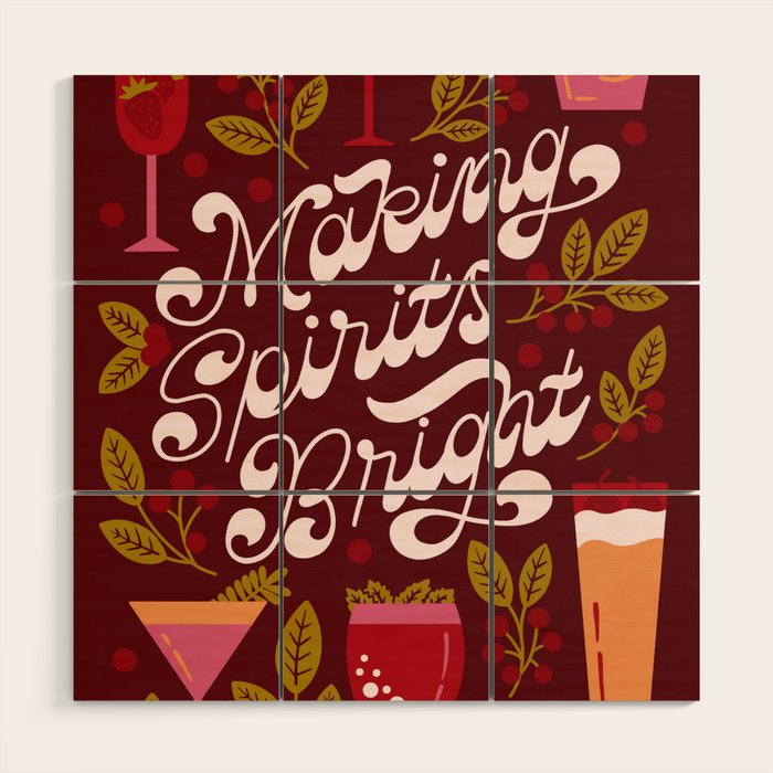 Making Spirits Bright Holiday Drinks Wood Wall Art Gallery Image 1