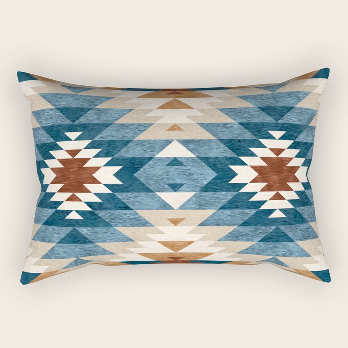 Aztec Pattern Blue Colors Rectangular Pillow Gallery Image 1