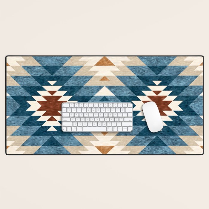 Aztec Pattern Blue Colors Desk Mat Gallery Image 1