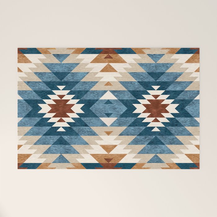 Aztec Pattern Blue Colors Welcome Mat Gallery Image 1