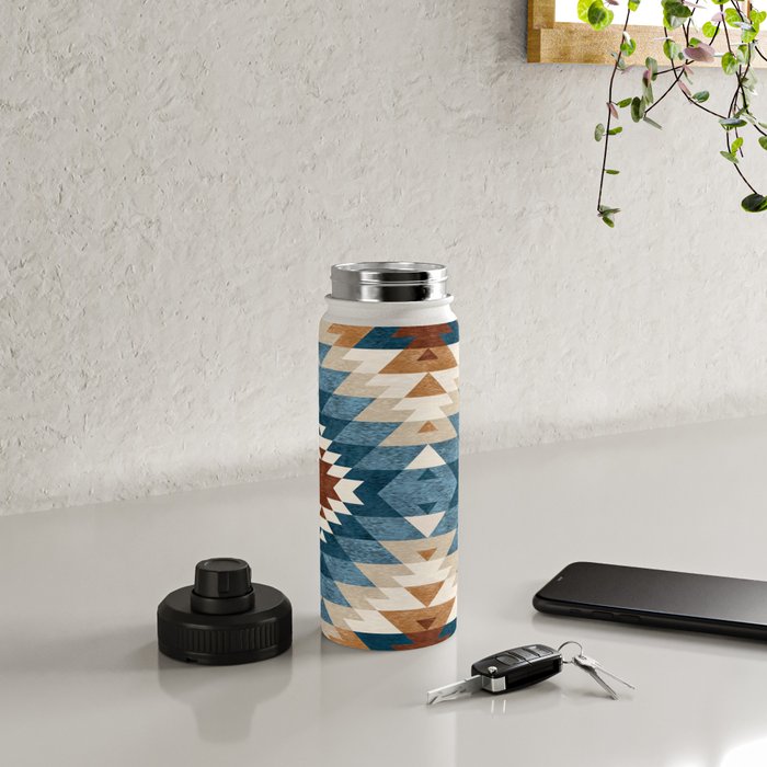 Aztec Pattern Blue Colors Water Bottle Gallery Image 4