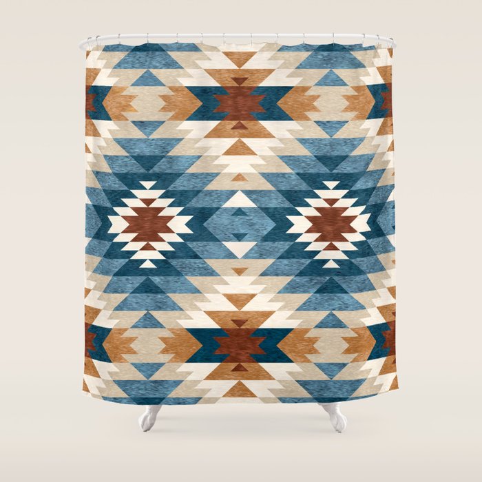 Aztec Pattern Blue Colors Shower Curtain Gallery Image 1