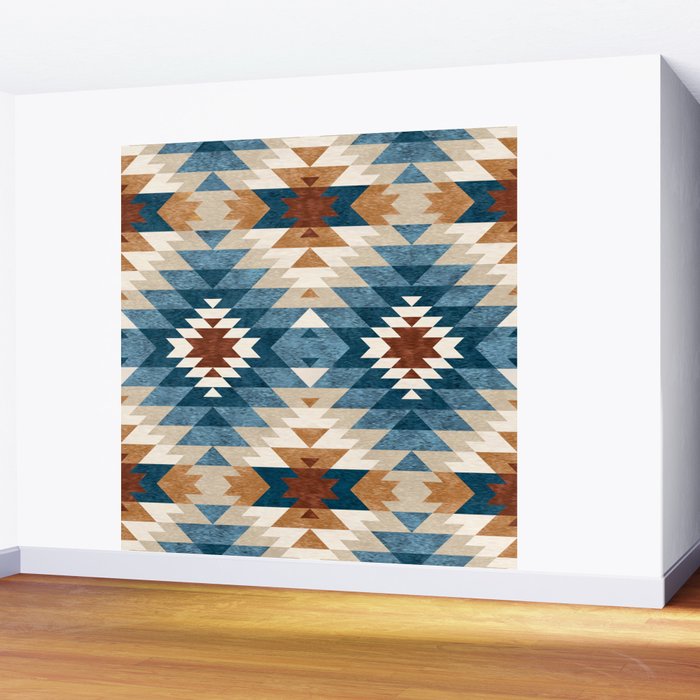 Aztec Pattern Blue Colors Wall Mural Gallery Image 2