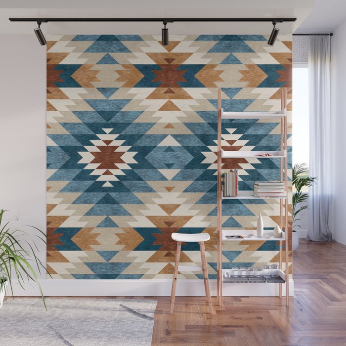 Aztec Pattern Blue Colors Wall Mural Gallery Image 1