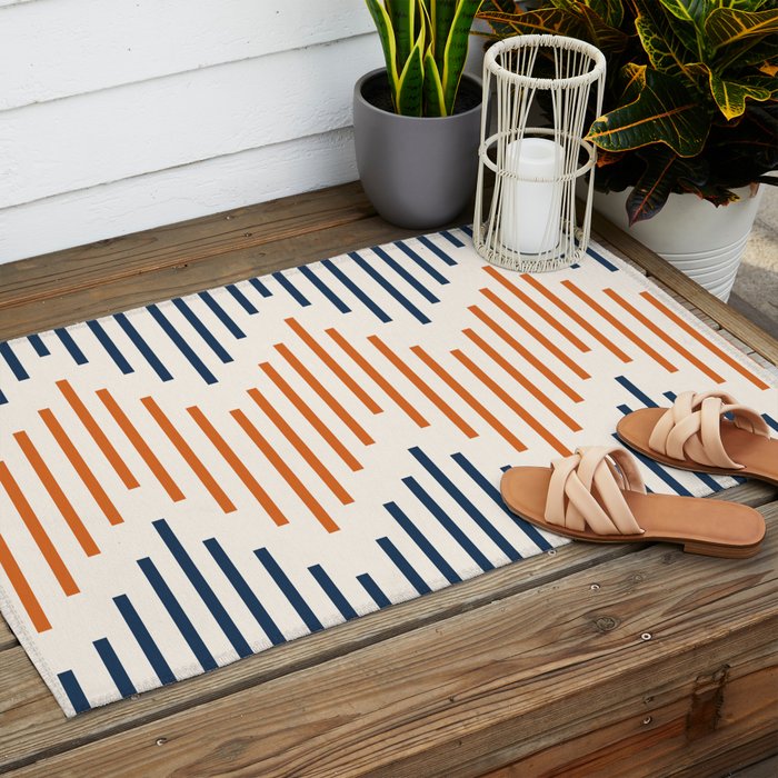 Geometric Arrow Lines 2 in Navy Blue Orange Outdoor Rug Gallery Image 2