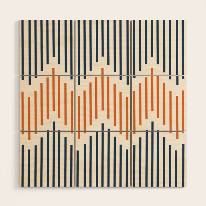 Geometric Arrow Lines 2 in Navy Blue Orange Wood Wall Art Gallery Image 1
