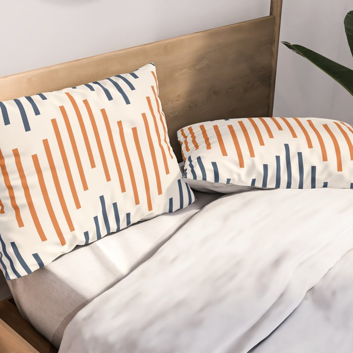 Geometric Arrow Lines 2 in Navy Blue Orange Pillow Sham Gallery Image 2
