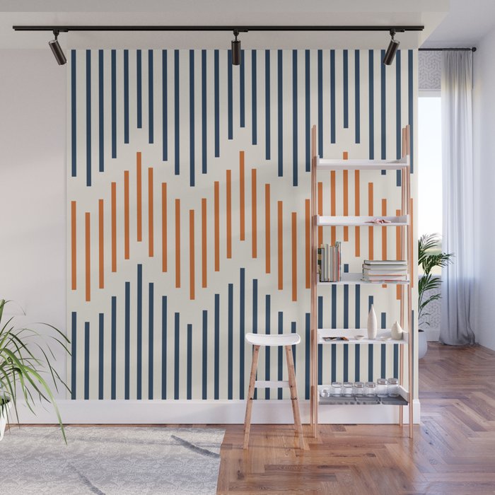 Geometric Arrow Lines 2 in Navy Blue Orange Wall Mural Gallery Image 1