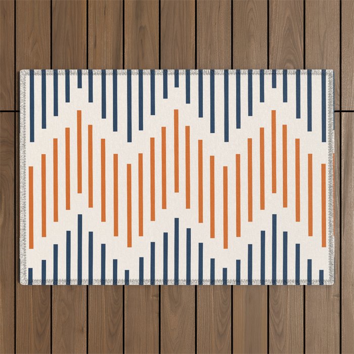 Geometric Arrow Lines 2 in Navy Blue Orange Outdoor Rug Gallery Image 1
