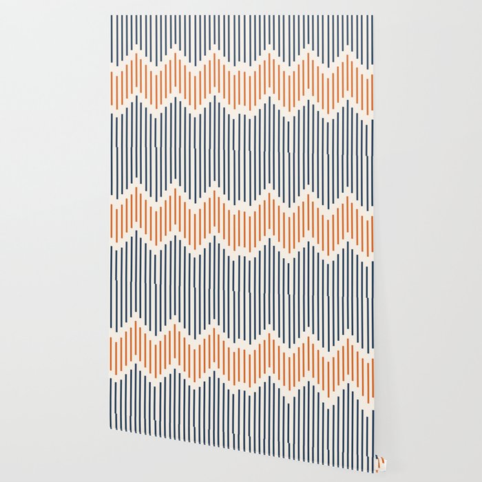 Geometric Arrow Lines 2 in Navy Blue Orange Wallpaper Gallery Image 2