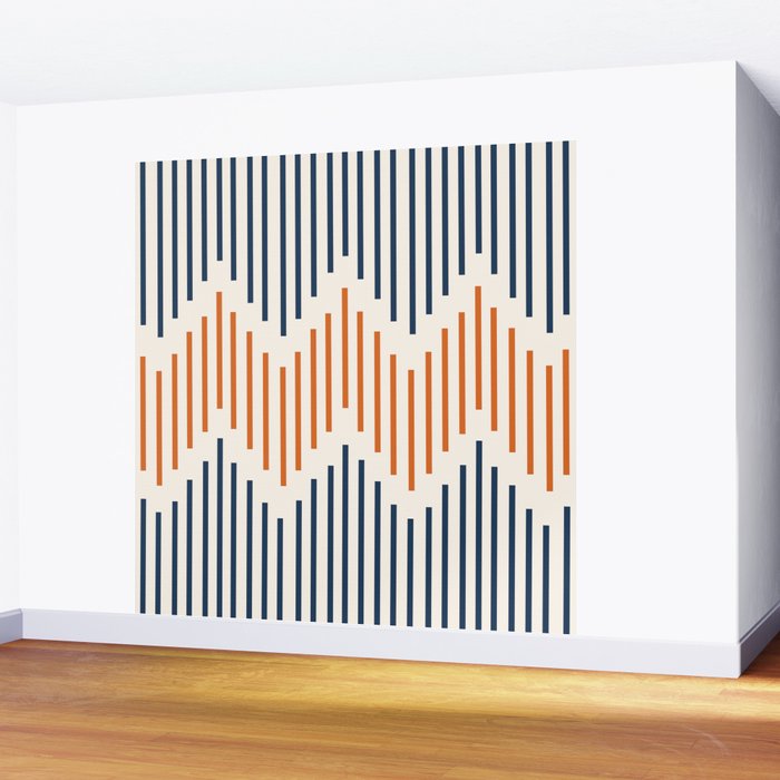 Geometric Arrow Lines 2 in Navy Blue Orange Wall Mural Gallery Image 2
