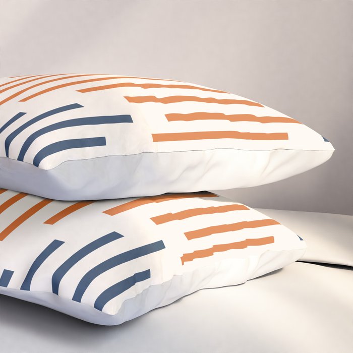 Geometric Arrow Lines 2 in Navy Blue Orange Pillow Sham Gallery Image 3