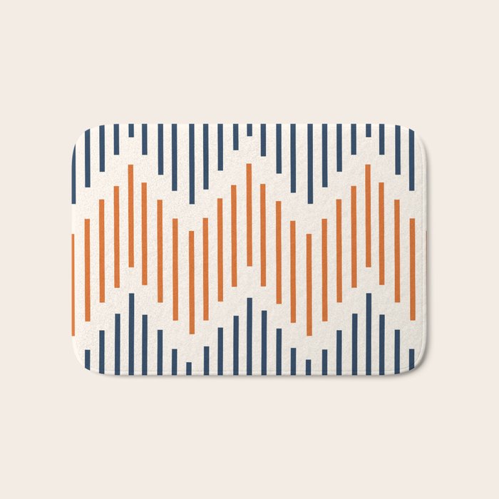 Geometric Arrow Lines 2 in Navy Blue Orange Bath Mat Gallery Image 1