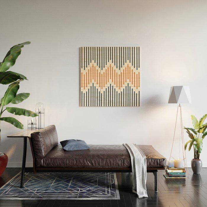 Geometric Arrow Lines 2 in Navy Blue Orange Wood Wall Art Gallery Image 2