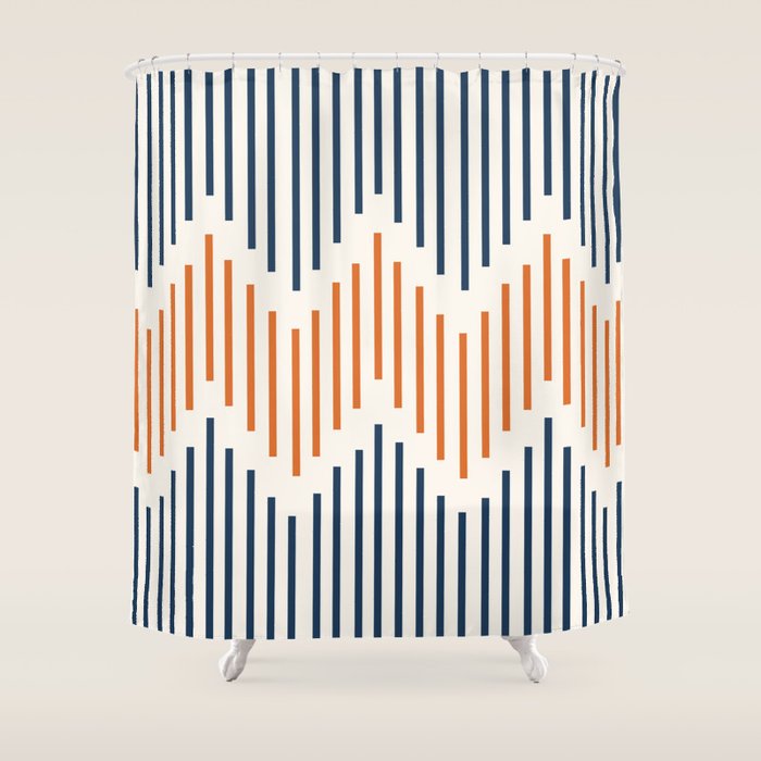 Geometric Arrow Lines 2 in Navy Blue Orange Shower Curtain Gallery Image 1