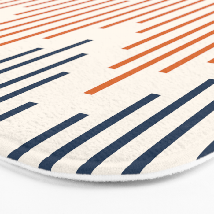 Geometric Arrow Lines 2 in Navy Blue Orange Bath Mat Gallery Image 3