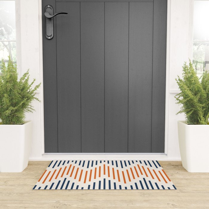 Geometric Arrow Lines 2 in Navy Blue Orange Welcome Mat Gallery Image 3