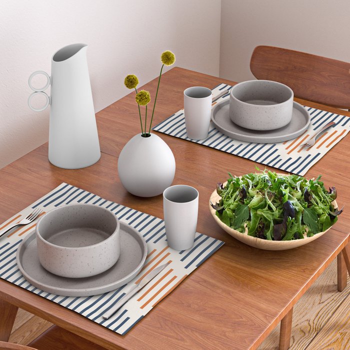 Geometric Arrow Lines 2 in Navy Blue Orange Placemat Gallery Image 2