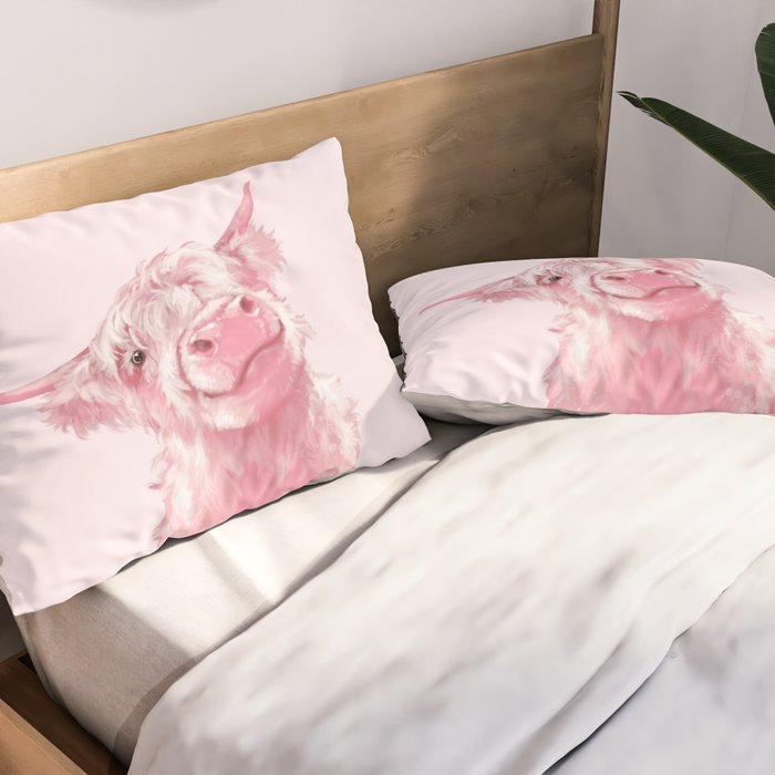 Highland Cow Pink Pillow Sham Gallery Image 2