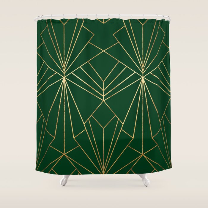 Art Deco in Emerald Green - Large Scale Shower Curtain Gallery Image 1