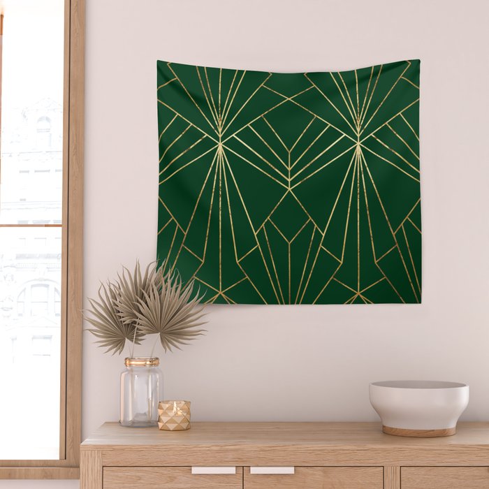 Art Deco in Emerald Green - Large Scale Wall Tapestry Gallery Image 2