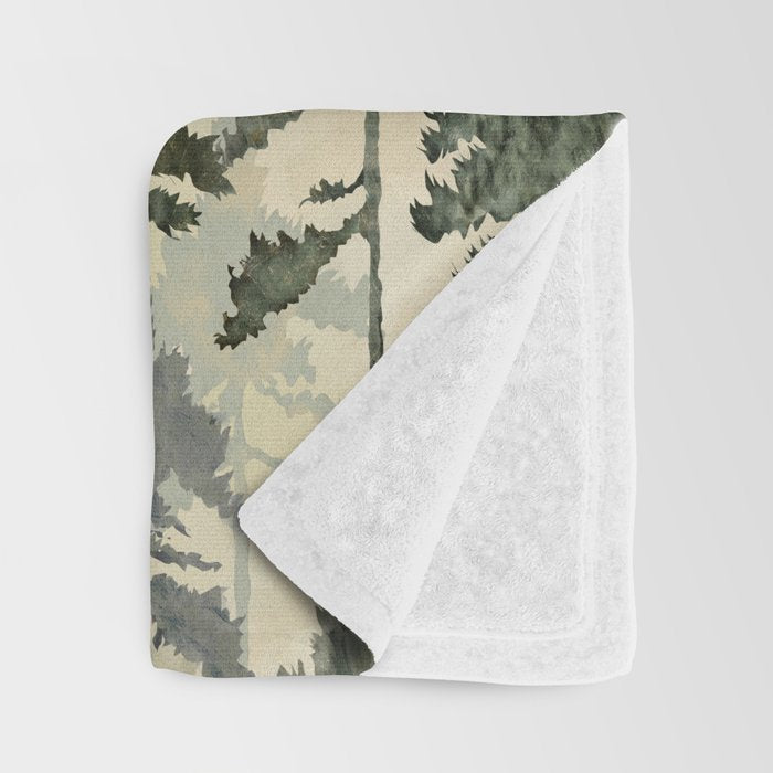 Enchanted Watercolor Pine Forest Throw Blanket Gallery Image 3