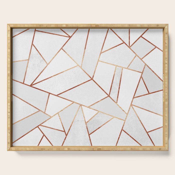 White Stone & Copper Lines Serving Tray Gallery Image 1