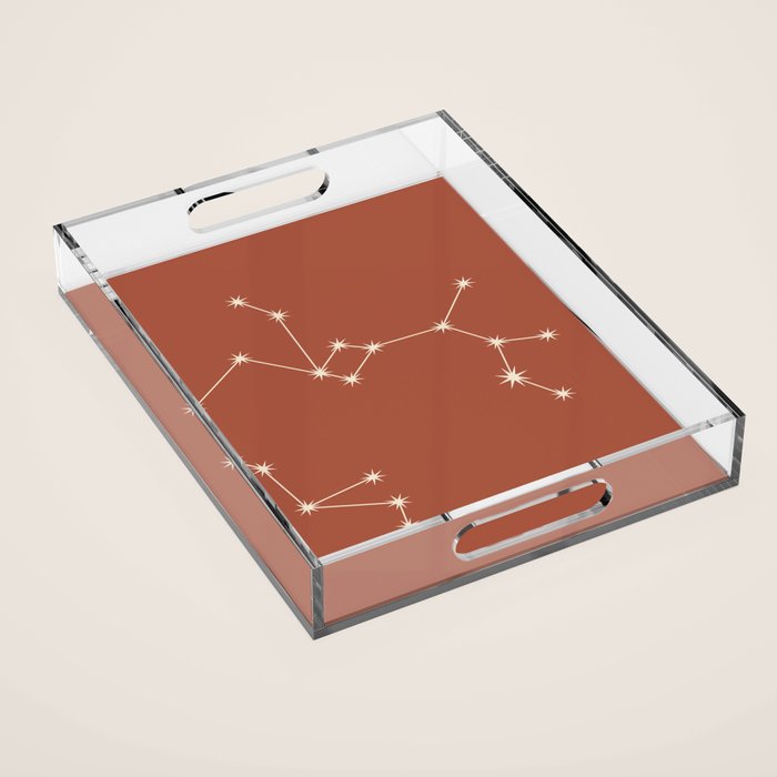 Sagittarius Zodiac Star Constellation Line Art Terracotta Red Acrylic Tray Gallery Image 1