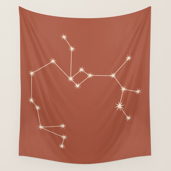 Sagittarius Zodiac Star Constellation Line Art Terracotta Red Wall Tapestry Gallery Image 1