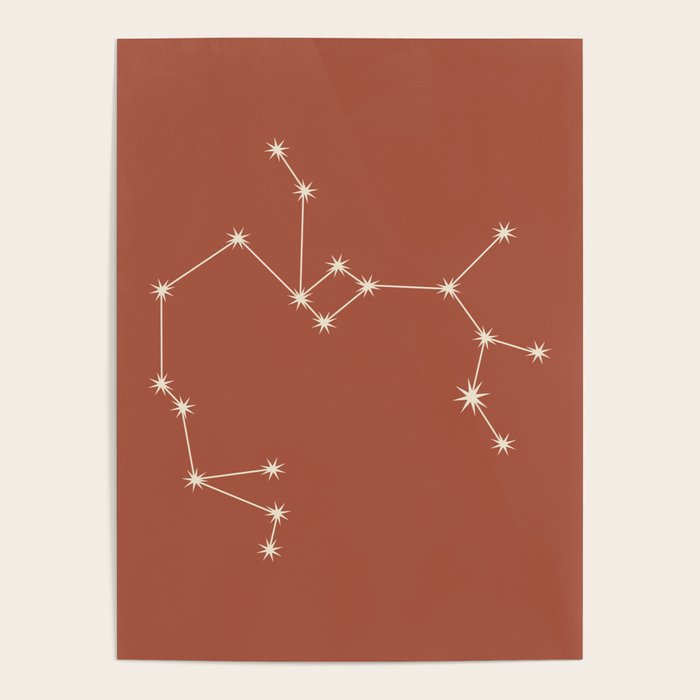 Sagittarius Zodiac Star Constellation Line Art Terracotta Red Poster Gallery Image 1