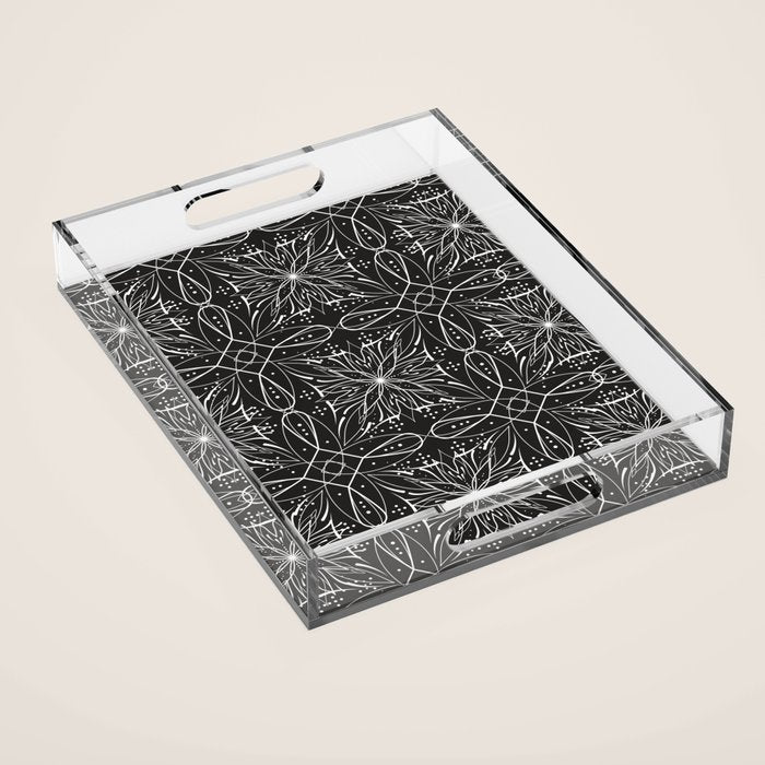 BW starry abstract mosaic A Acrylic Tray Gallery Image 1