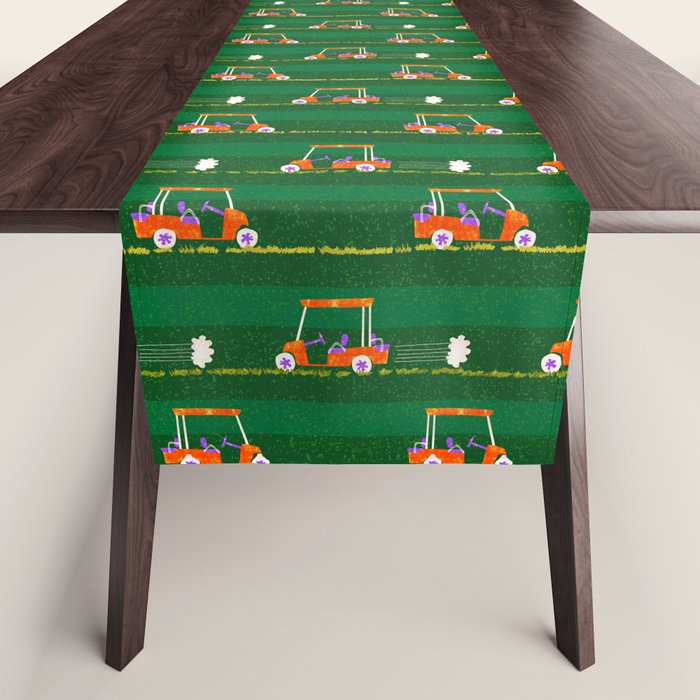 Retro Golf Cart Rides in Emerald Green & Orange Table Runner Gallery Image 1