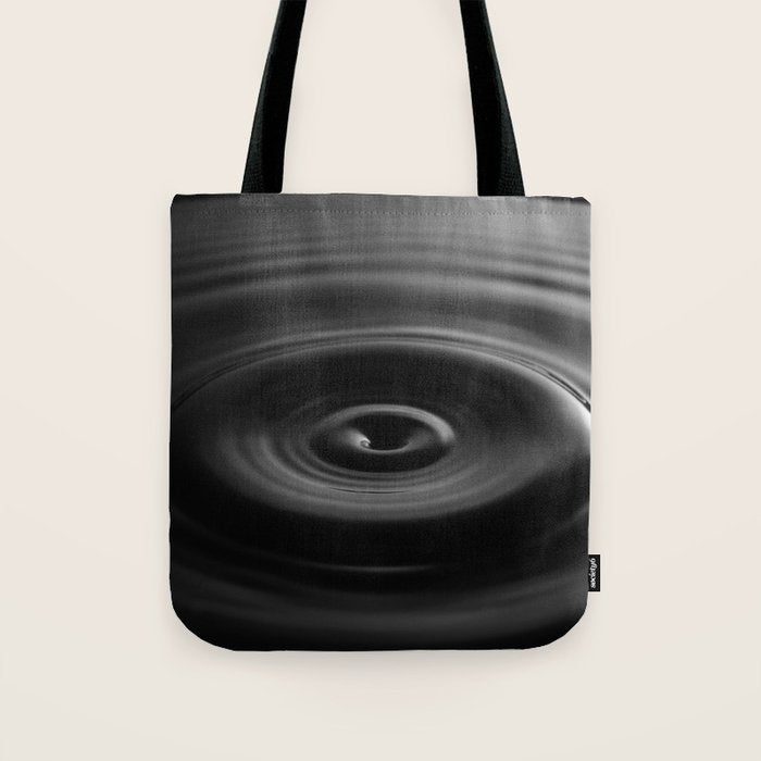 Zen water droplet in pool of water black and white inspirational photograph art print Tote Bag Gallery Image 1