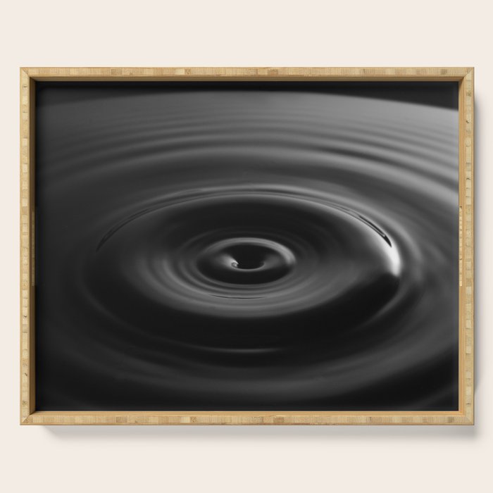 Zen water droplet in pool of water black and white inspirational photograph art print Serving Tray Gallery Image 1