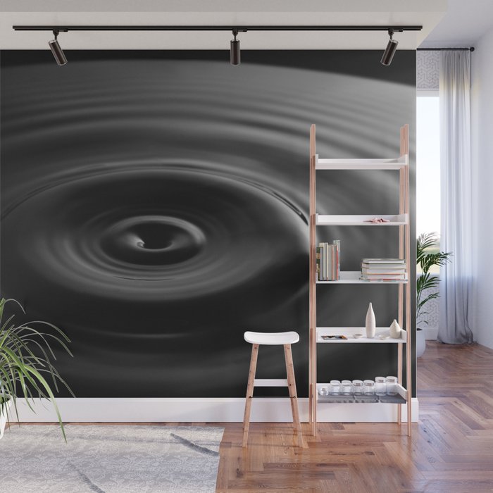 Zen water droplet in pool of water black and white inspirational photograph art print Wall Mural Gallery Image 1