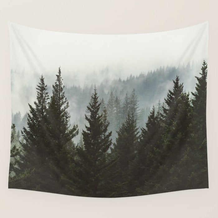 Wanderlust Forest II - Mountain Adventure in Foggy Woods Wall Tapestry Gallery Image 4