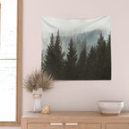 Wanderlust Forest II - Mountain Adventure in Foggy Woods Wall Tapestry Gallery Image 2