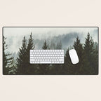 Wanderlust Forest II - Mountain Adventure in Foggy Woods Desk Mat Gallery Image 1